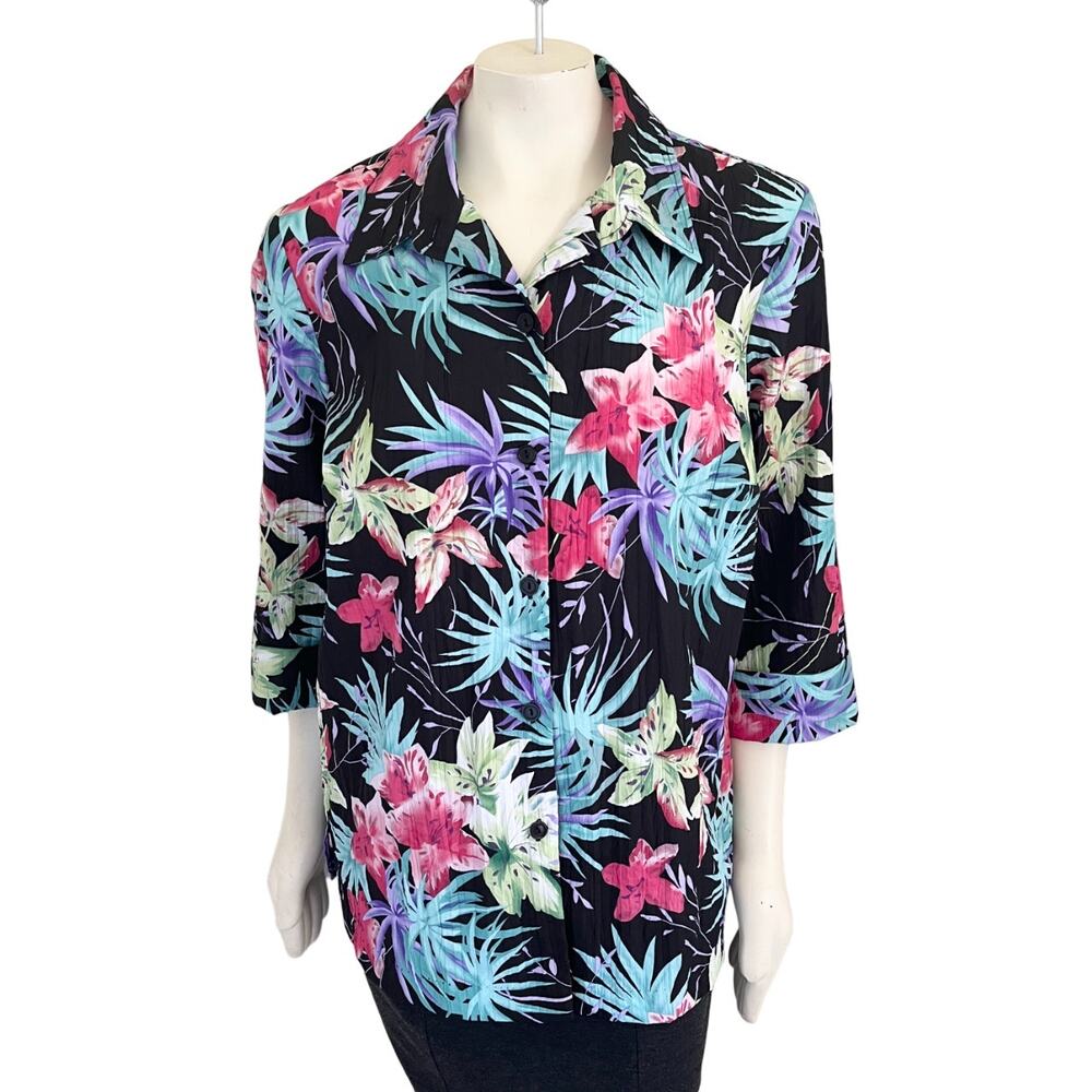 VTG BLAIR Tropical Floral Gauzy Lightweight Button Front Hawaiian Shirt  SZ L